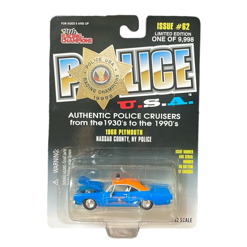 Racing Champion Police USA 1968 Plymouth Nassau County NY #62 Police Cruiser NEW